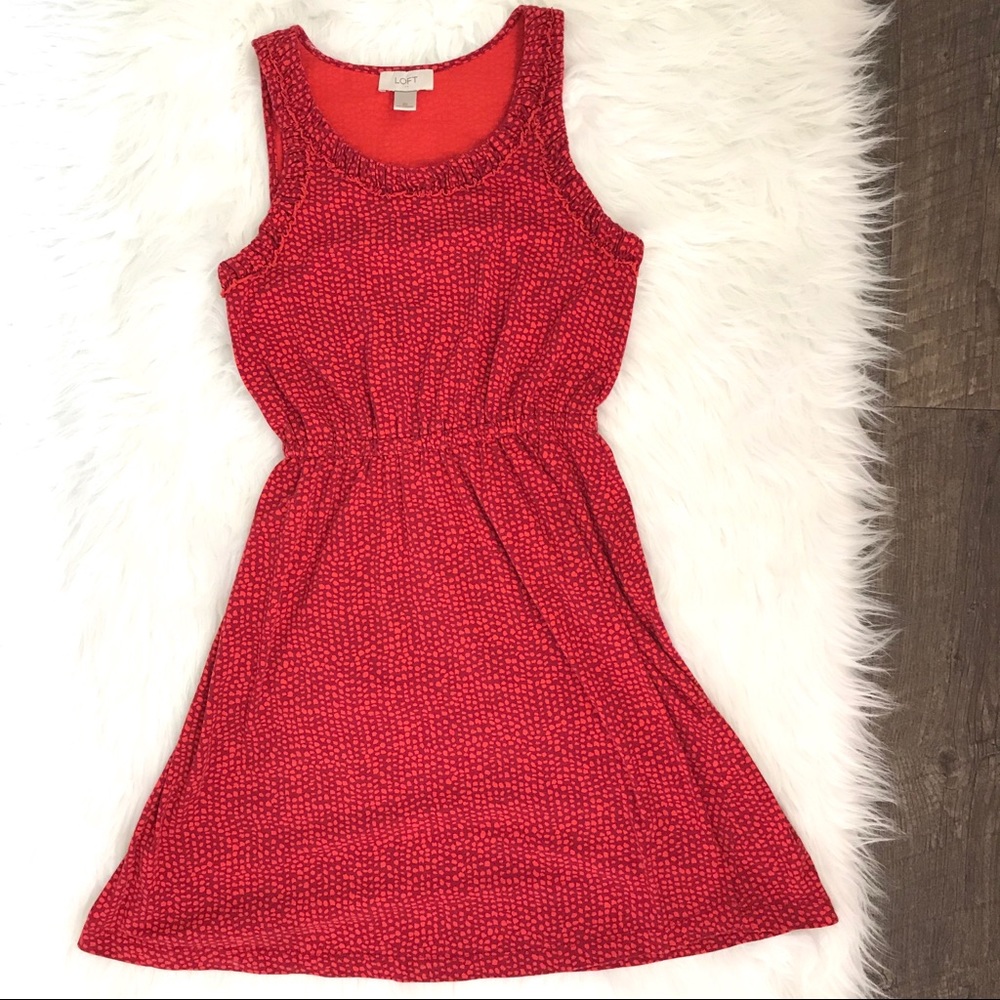 Loft Red Pink Orange Cotton Fit and Flare Dress